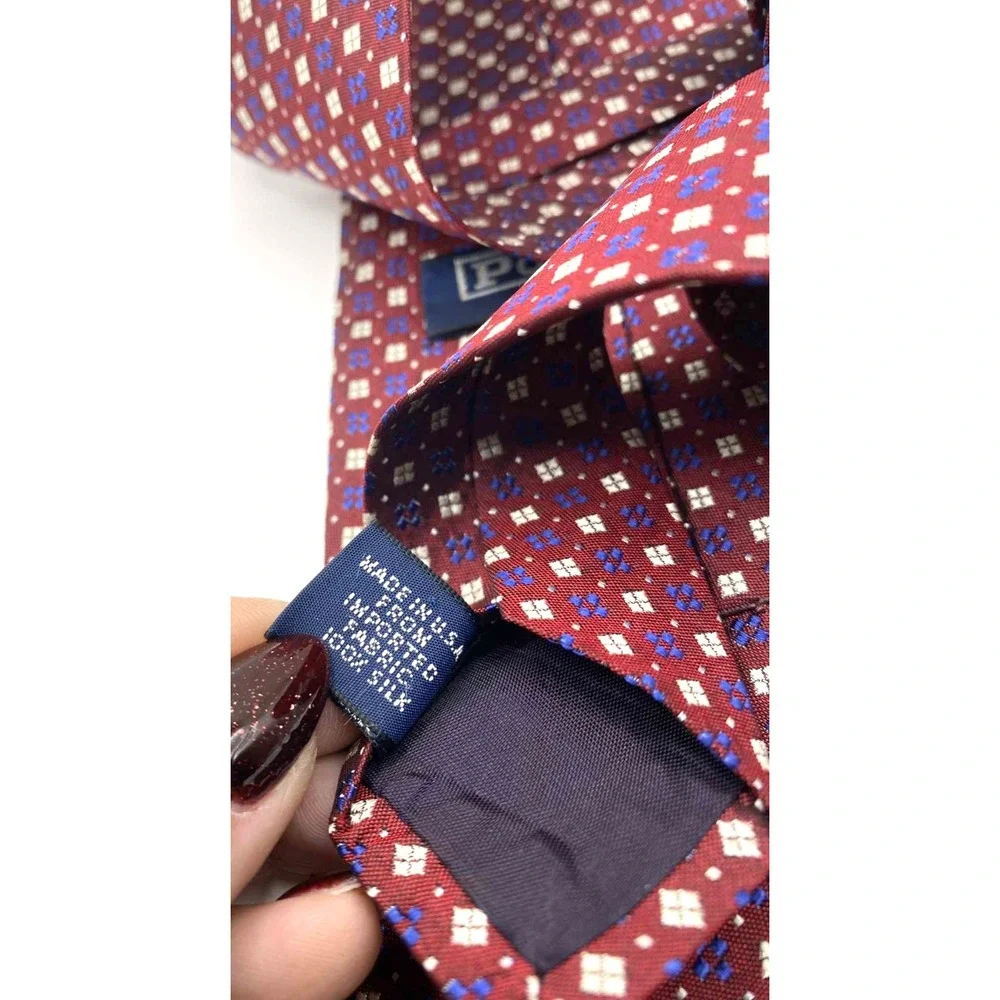 Vintage Polo Ralph Lauren Silk‎ Necktie Men's red white blue micro geometric tie